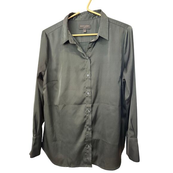 Banana Republic Deep Green Blouse Button Up Long Sleeve Career Smart Size L EUC - Picture 2 of 5